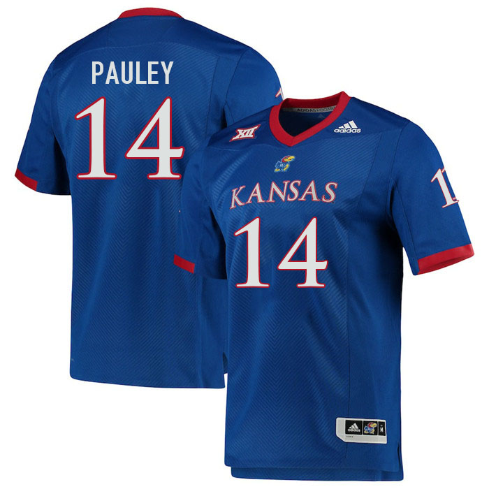 Men #14 Mikey Pauley Kansas Jayhawks College Football Jerseys Stitched Sale-Royal - Click Image to Close